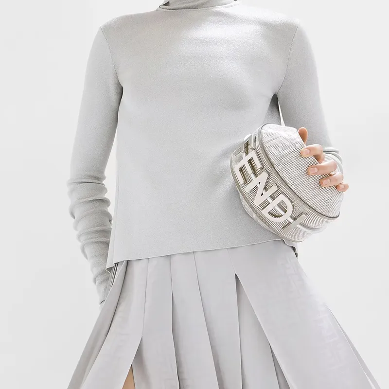 FENDI Fendigraphy Calfskin Crescent Bag Wrist Bag Mini Women's Silver-5