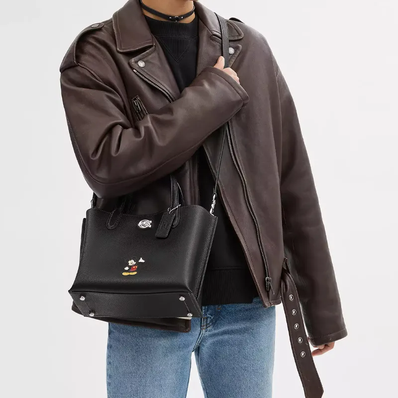 COACH Disney Collaboration Willow Leather Tote Bag Leather Shoulder Bag Crossbody Bag Handbag Medium Size Women's Black-4