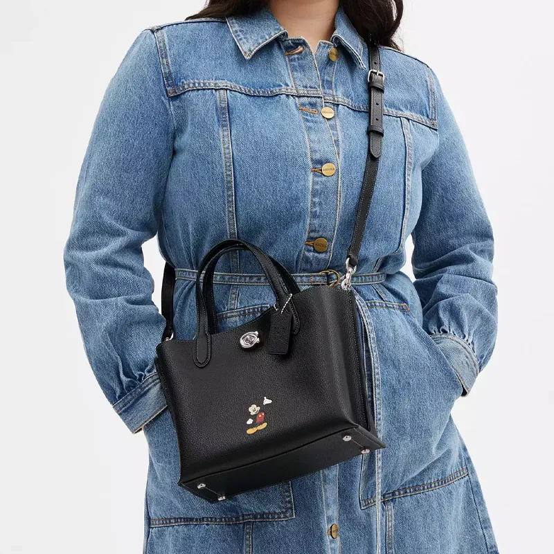 COACH Disney Collaboration Willow Leather Tote Bag Leather Shoulder Bag Crossbody Bag Handbag Medium Size Women's Black-5