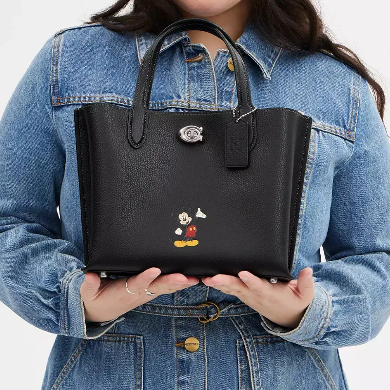 COACH Disney Collaboration Willow Leather Tote Bag Leather Shoulder Bag Crossbody Bag Handbag Medium Size Women's Black-3