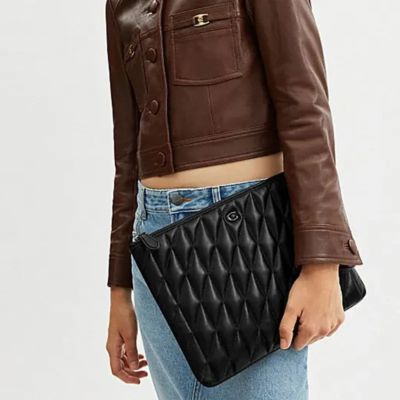 COACH Pillow Sheepskin Clutch Tubas Women's Black-3
