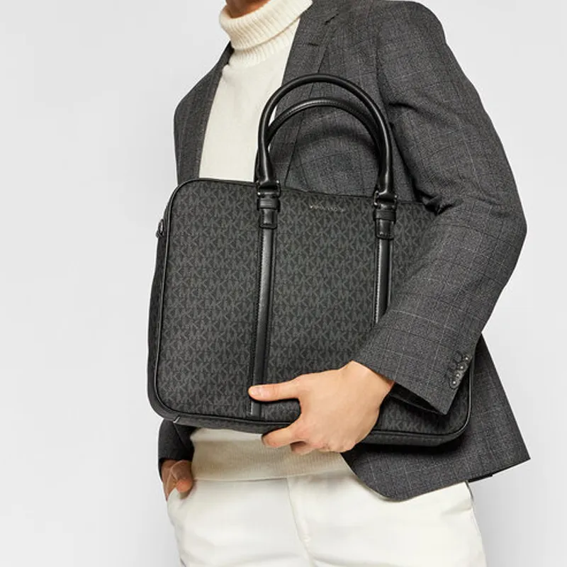 MICHAEL KORS Hudson Artificial Leather Briefcase, Handbag Men's Black-4