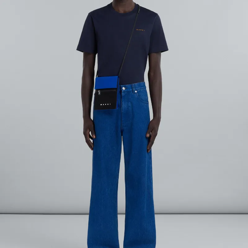 MARNI Tribeca Polyester Messenger Bag, Crossbody Bag, Shoulder Bag Men's Black & Blue-4