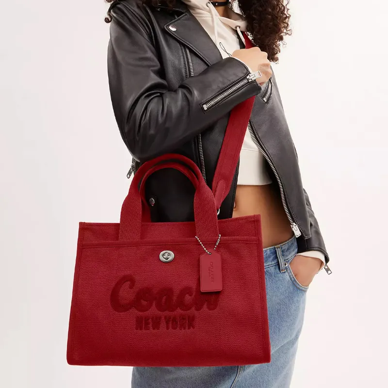 COACH Cargo Fabric Tote Shopping Bag, Canvas Shoulder Bag, Crossbody Bag, Handbag Large Size Women's Red-3