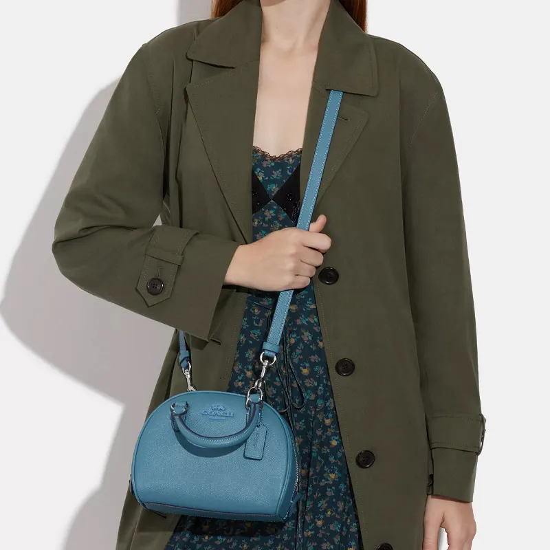 COACH Sydney Cross-Stitch Leather Shoulder Bag Crossbody Bag Handbag Small Size Women's Pacific Blue-3