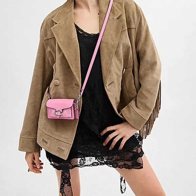 COACH Tabby Cow Leather Patchwork With Artificial Leather Portable Crossbody Bag Shoulder Bag Women's Bright Pink-4