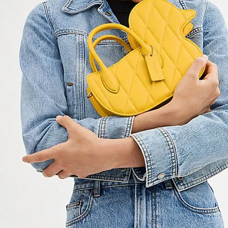 COACH Sheepskin Handbag Small Size Women's Light Yellow-4