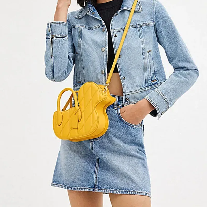 COACH Sheepskin Handbag Small Size Women's Light Yellow-3