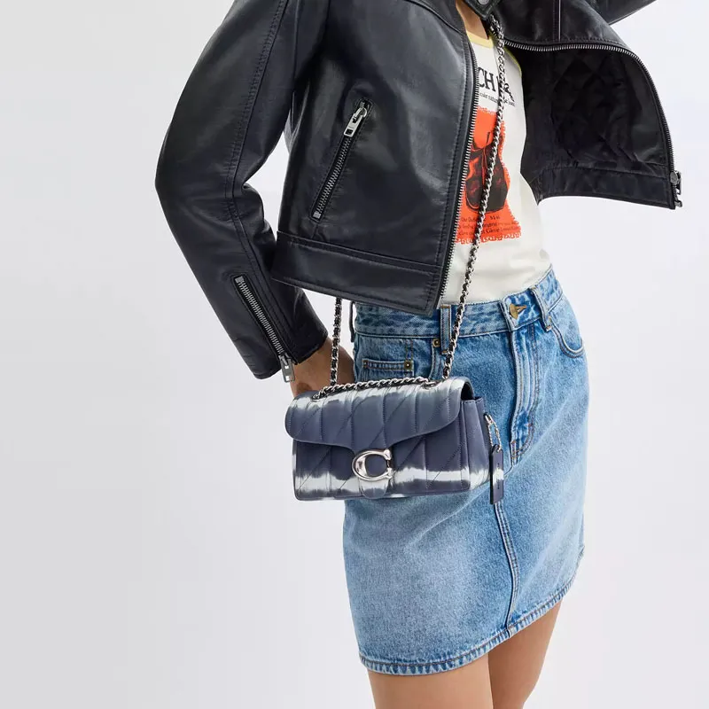 COACH Tabby Nappa Leather Shoulder Bag, Crossbody Bag Trumpets Women's Silver & Midnight Marine Blue Multicolor-5