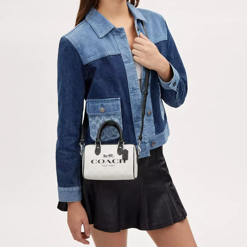 COACH Rowan Coated Canvas Handbag, Shoulder Bag, Crossbody Bag Mini Women's Chalk & Multicolor-3