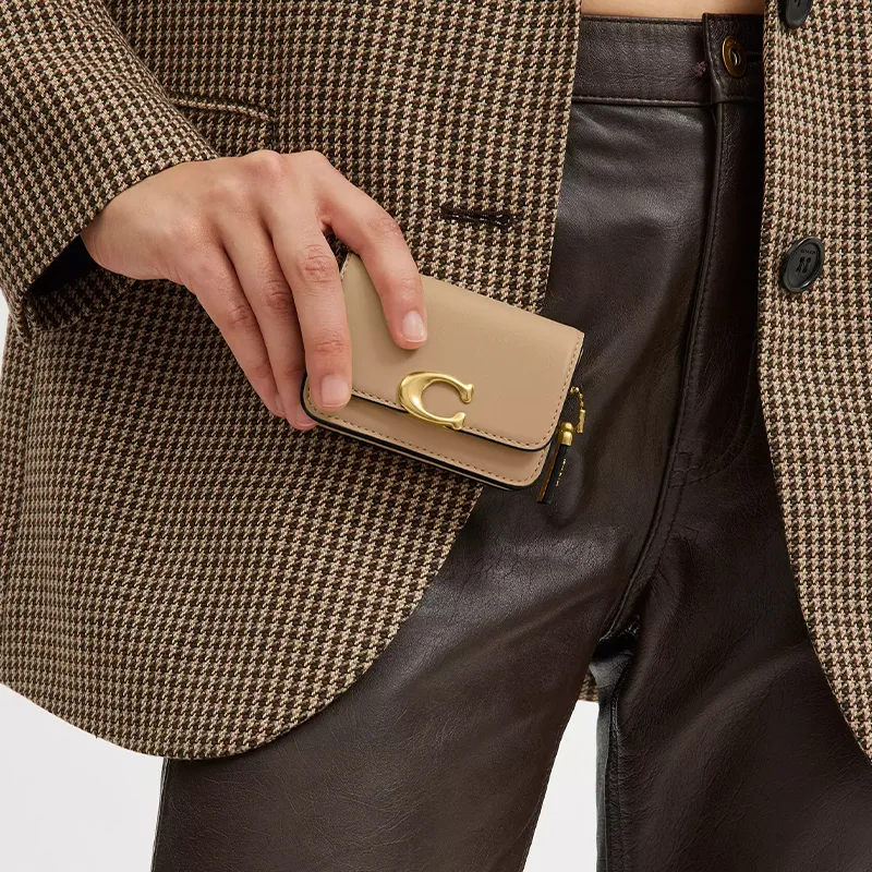 COACH Bandit Calfskin Card Holder, Fanny Pack Mini Women's Brass & Tan-3