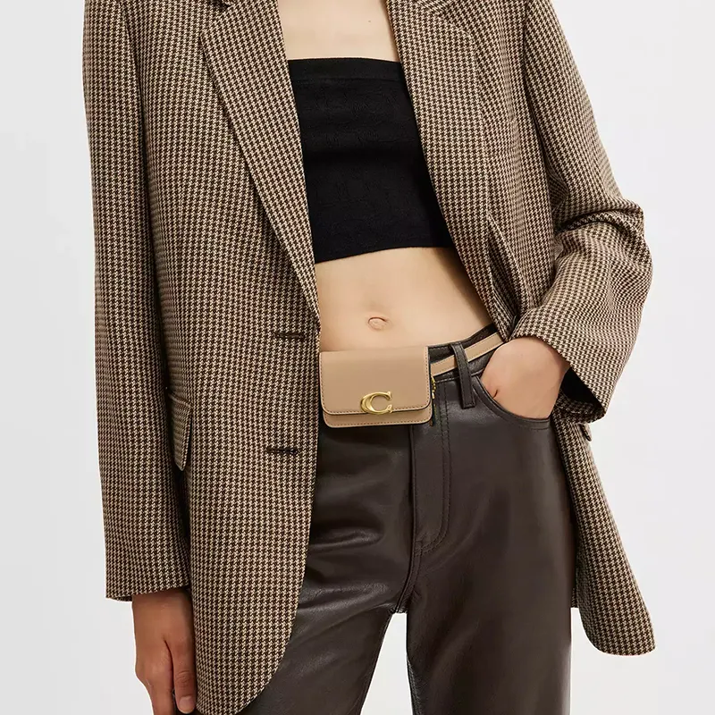 COACH Bandit Calfskin Card Holder, Fanny Pack Mini Women's Brass & Tan-4