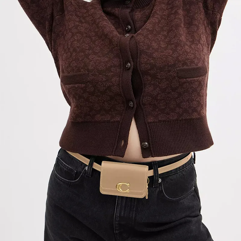 COACH Bandit Calfskin Card Holder, Fanny Pack Mini Women's Brass & Tan-5