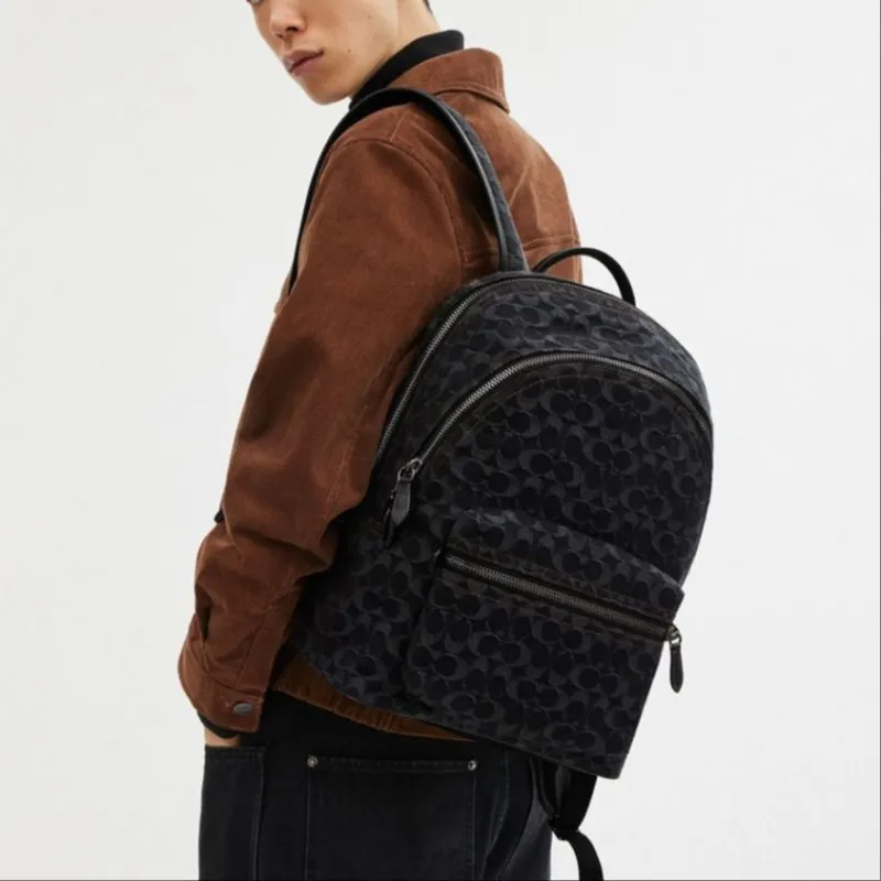 COACH Charter Denim Backpack Large Size Men's Black-4