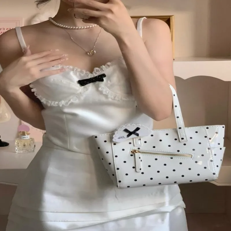 Dusen Kangaroo PU Tote Bag, Shopping Bag, Handbag, Shoulder Bag Small Size Women's Black/White-3