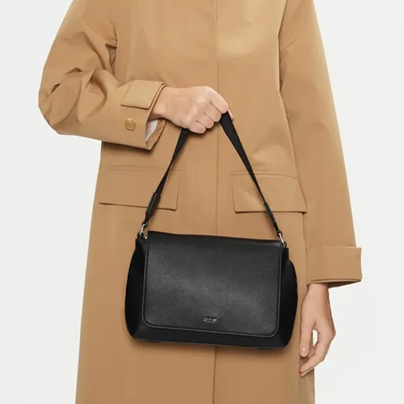 CALVIN KLEIN Faux Leather Shoulder Bag Trumpets Women's Black-4