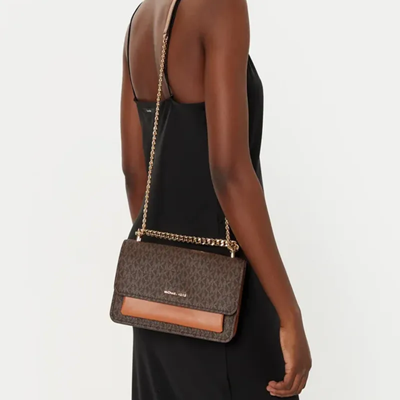 MICHAEL KORS Faux Leather Crossbody Bag, Shoulder Bag Small Size Women's Dark Brown & Acorn Brown-4