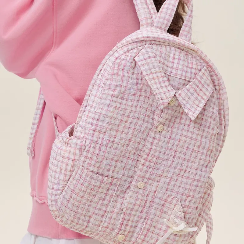 MostwantedLab Polyester Backpack Medium Size Women's Pink Purple/Navy Blue-4