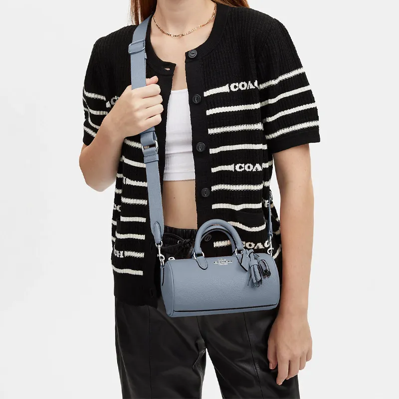 COACH Lacey High-Quality Pebbled Leather Boston Bag Handbag Shoulder Bag Crossbody Bag Small Size Women's Gray Blue-4