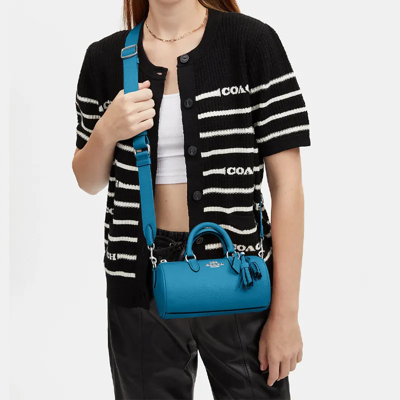COACH Lacey Refined Pebbled Leather Boston Bag, Handbag, Shoulder Bag, Crossbody Bag Small Size Women's Blue-3