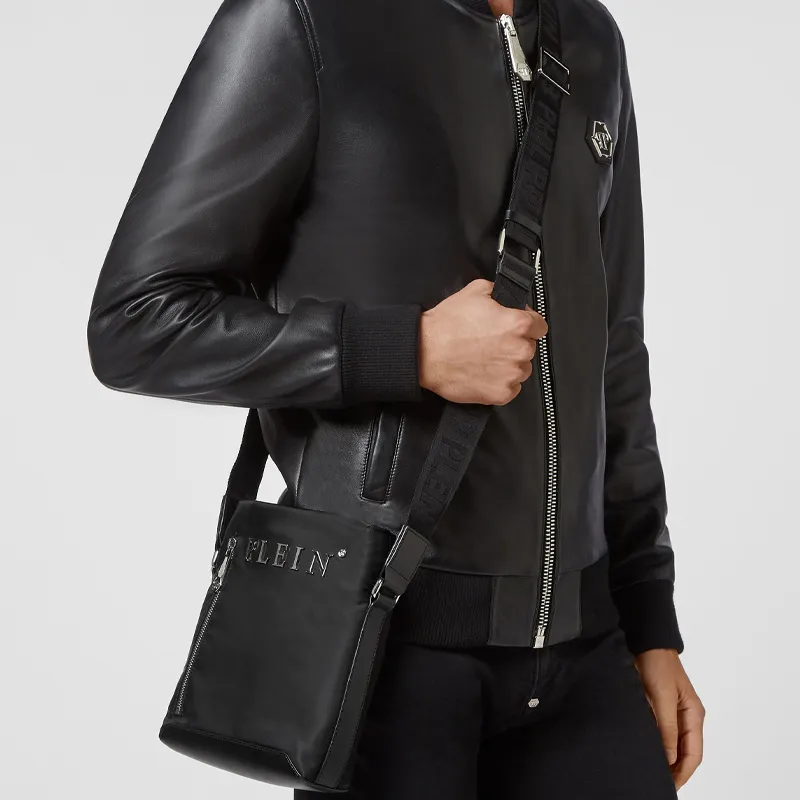 PHILIPP PLEIN Nylon With Calfskin Shoulder Bag Crossbody Bag Regular Men's Black-4