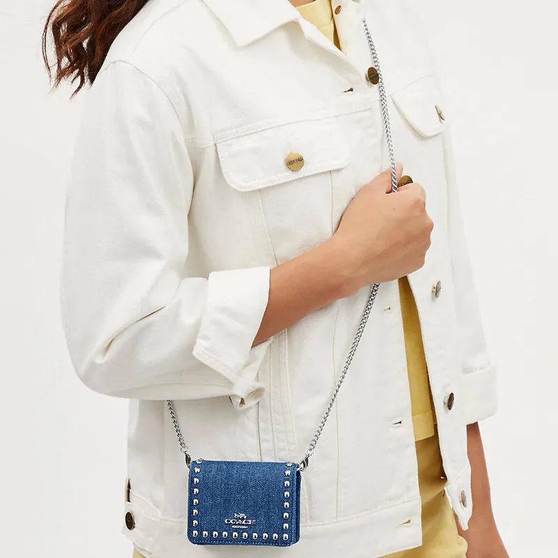 COACH Denim Small Square Bag, Shoulder Bag, Crossbody Bag, Wallet Mini Women's Denim Blue-4