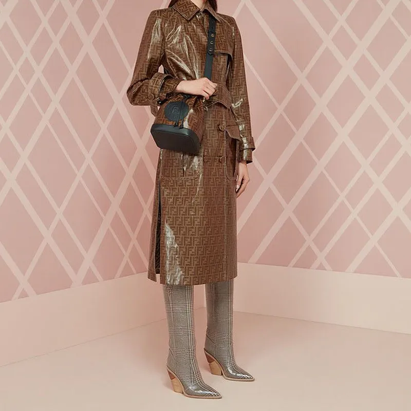 FENDI Mon Tresor Calfskin With Cotton Blend Bucket Bags Shoulder Bag Crossbody Bag Small Size Women's Brown/Black-6