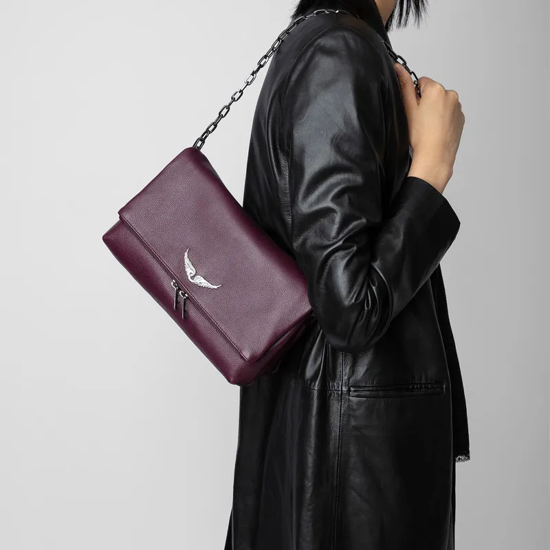 Zadig & Voltaire Rocky Grained Calfskin One Shoulder Crossbody Clutches Regular Women's Burgundy-5