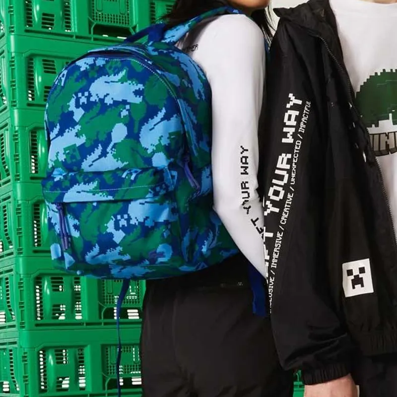 LACOSTE Minecraft Collaboration Polyester Backpack Regular Unisex Blue & Green-4
