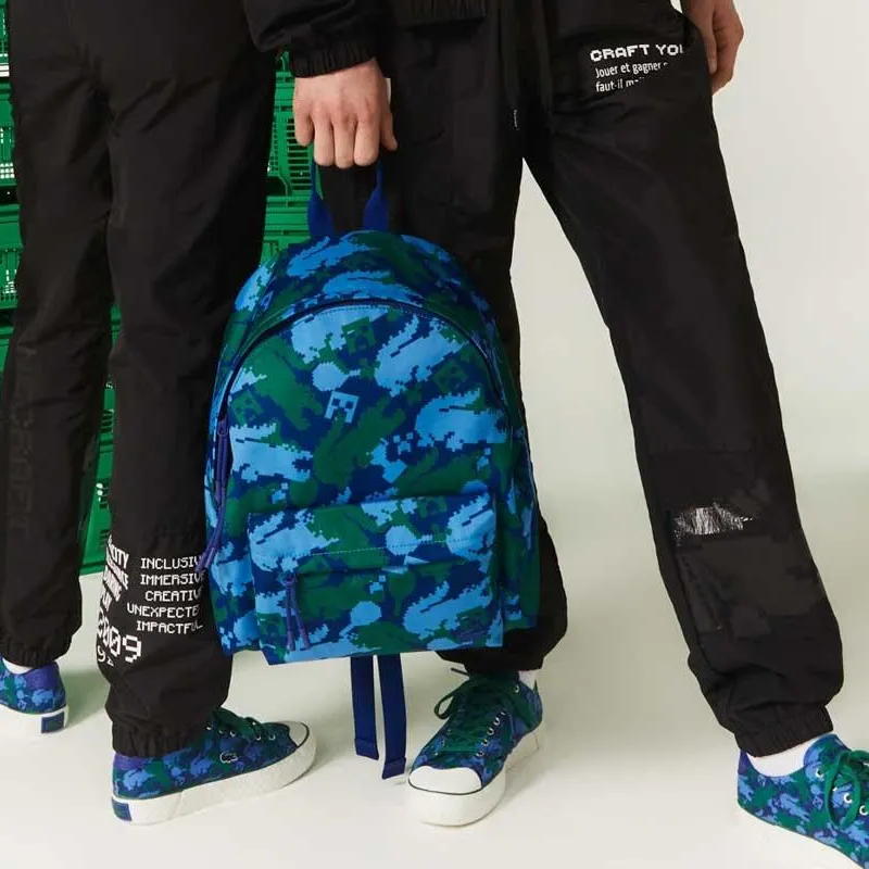 LACOSTE Minecraft Collaboration Polyester Backpack Regular Unisex Blue & Green-3