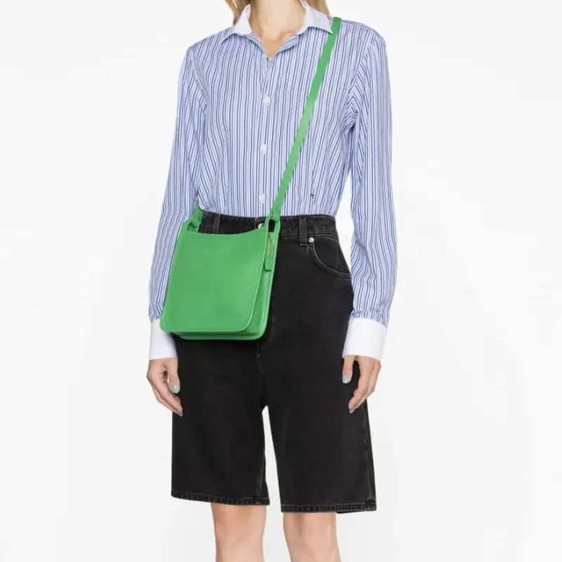 LONGCHAMP Le Foulonné Large Cow Leather Messenger Bag Shoulder Bag Crossbody Bag Small Size Women's Green-4