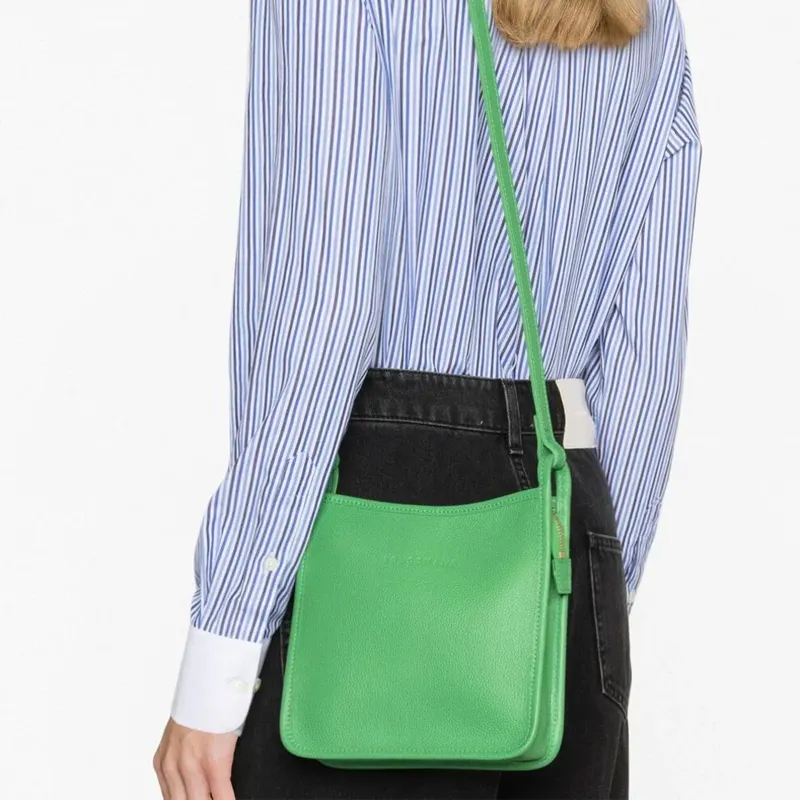 LONGCHAMP Le Foulonné Large Cow Leather Messenger Bag Shoulder Bag Crossbody Bag Small Size Women's Green-5