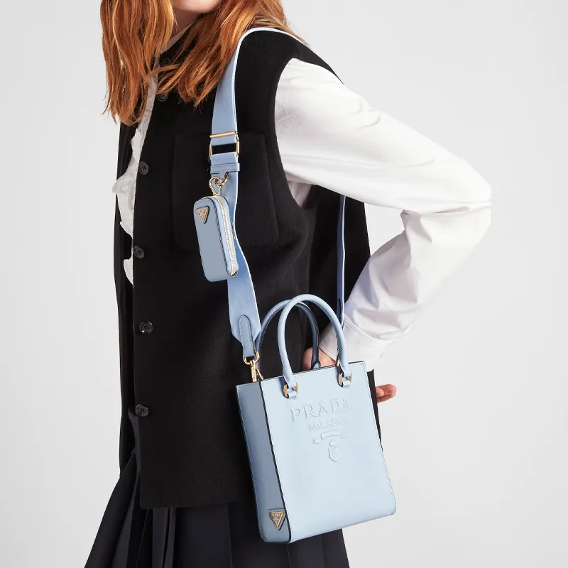 PRADA Saffiano Leather Shoulder Bag, Crossbody Bag, Handbag Small Size Women's Sky Blue-7