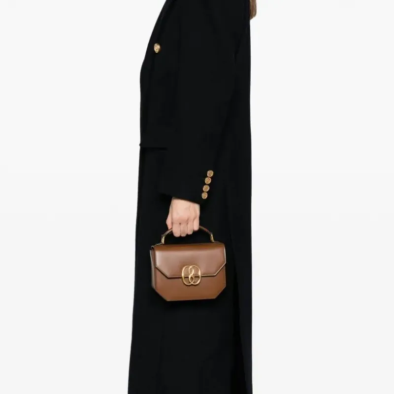 BALLY Emblem Cow Leather Square Bag Shoulder Bag Crossbody Bag Handbag Mini Women's Brown-4