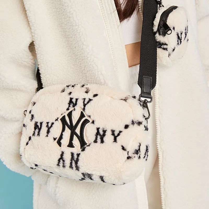 MLB Monogram Collection Plush Combo Bag Camera Bag Shoulder Bag Crossbody Bag Regular Unisex Cream White-4