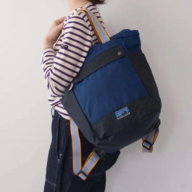 Patagonia Cotton Plain Weave Woven Fabric Tote Bag Shopping Bag Shoulder Bag Handbag Regular Unisex Marine Blue & Black-5