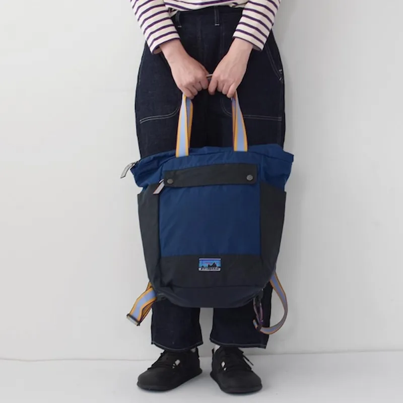 Patagonia Cotton Plain Weave Woven Fabric Tote Bag Shopping Bag Shoulder Bag Handbag Regular Unisex Marine Blue & Black-6