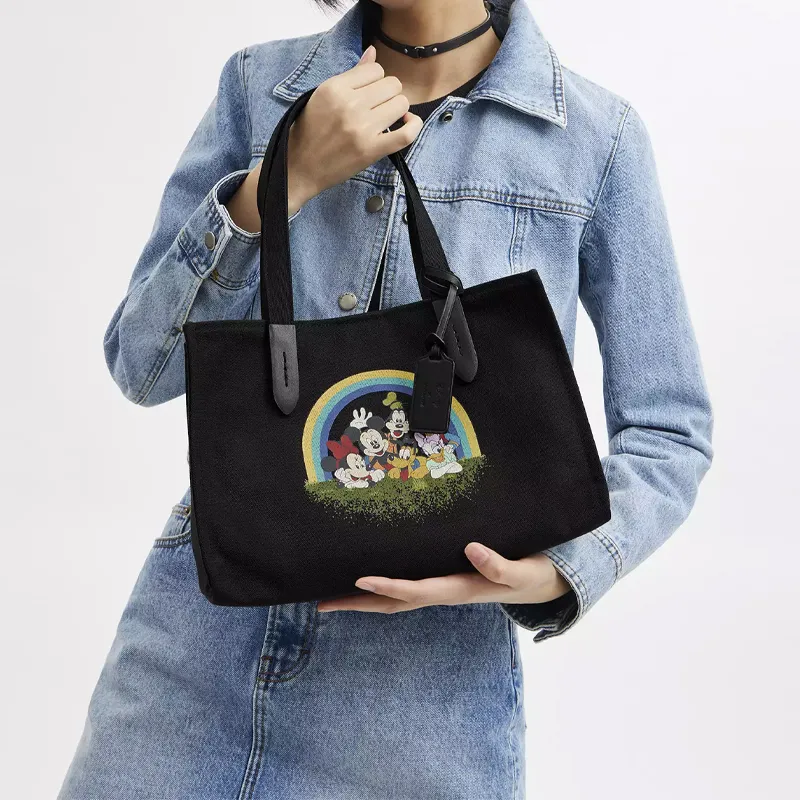 COACH Disney Collaboration Canvas With Leather Canvas Bag, Tote Bag, Shopping Bag, Handbag Tubas Women's Black-3