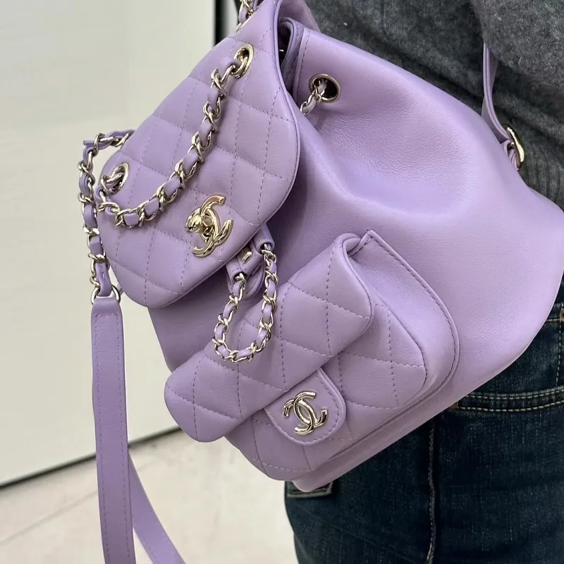 CHANEL Duma Smooth Calf Leather Backpack Trumpets Women's Taro Purple-3