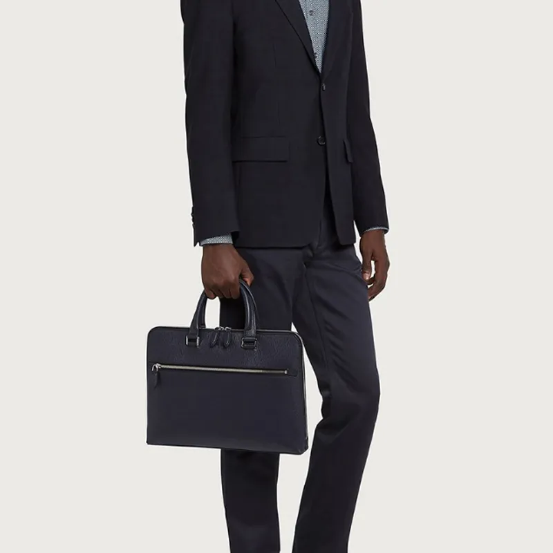 FERRAGAMO Cow Leather Briefcases Handbags Large Size Men's Navy-4