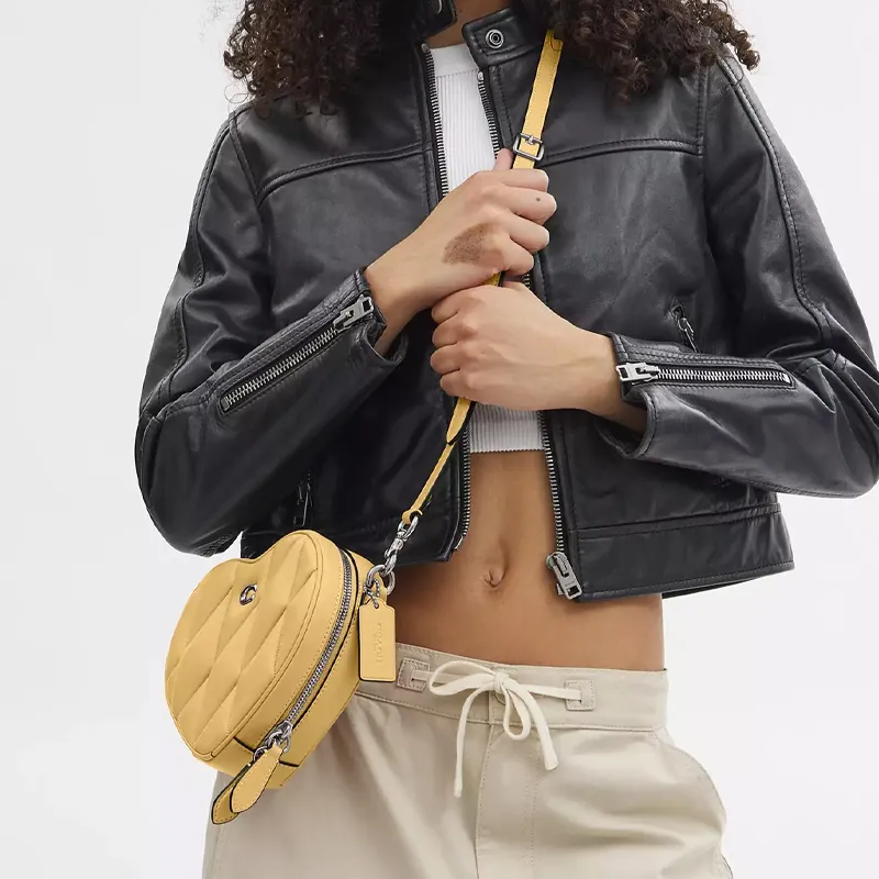 COACH Heart Nappa Leather Heart-Shaped Bag Shoulder Bag Crossbody Bag Small Size Women's Yellow-3