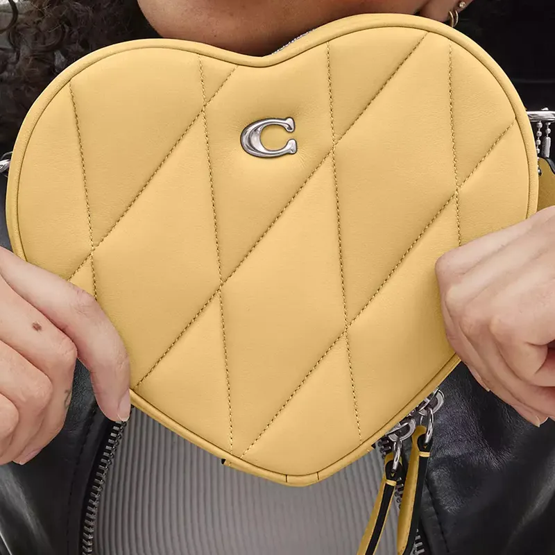COACH Heart Nappa Leather Heart-Shaped Bag Shoulder Bag Crossbody Bag Small Size Women's Yellow-4