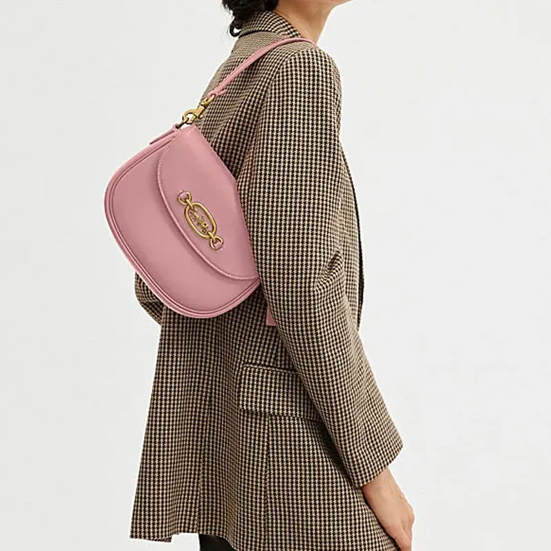 COACH Harley Cow Leather Saddle Bag Handbag, Shoulder Bag Medium Size Women's Soft Pink-5
