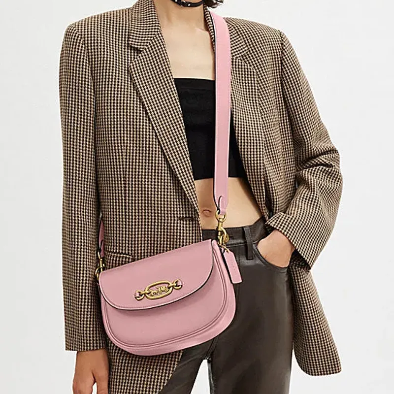 COACH Harley Cow Leather Saddle Bag Handbag, Shoulder Bag Medium Size Women's Soft Pink-3