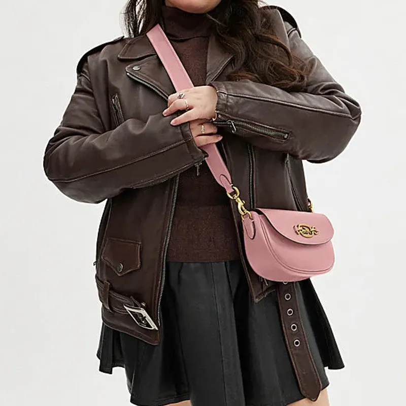 COACH Harley Cow Leather Saddle Bag Handbag, Shoulder Bag Medium Size Women's Soft Pink-4