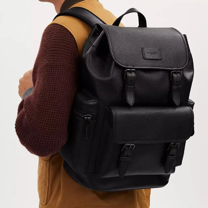 COACH Sprint Leather Patchwork Calfskin Backpack Large Size Men's Black-4