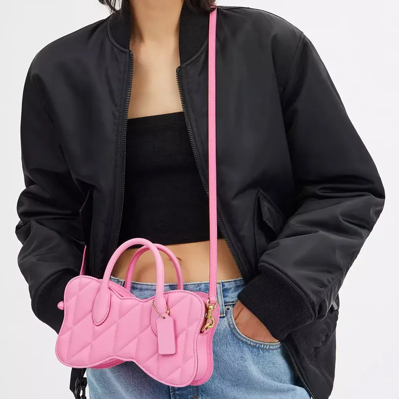 COACH Sheepskin Bowknot Bag, Shoulder Bag, Crossbody Bag, Handbag Medium Size Women's Bright Pink-3