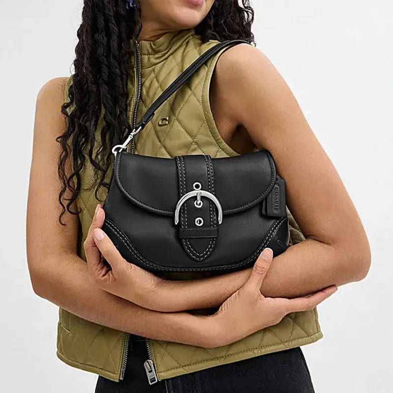 COACH Soho Cow Leather One Shoulder Handbag Medium Size Women's Black-3