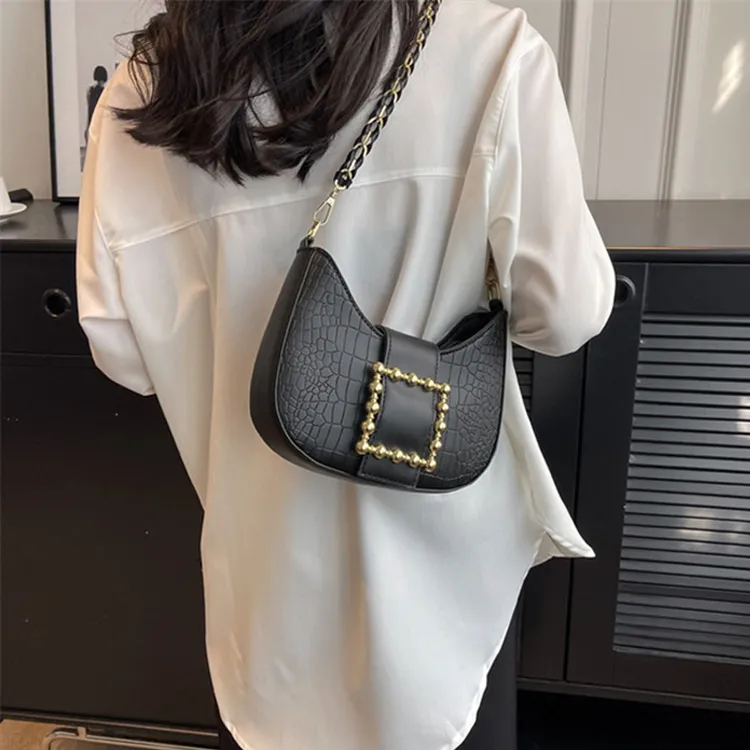 Dusen Kangaroo PU Shoulder Bag, Crossbody Bag Medium Size Women's Black/White-3