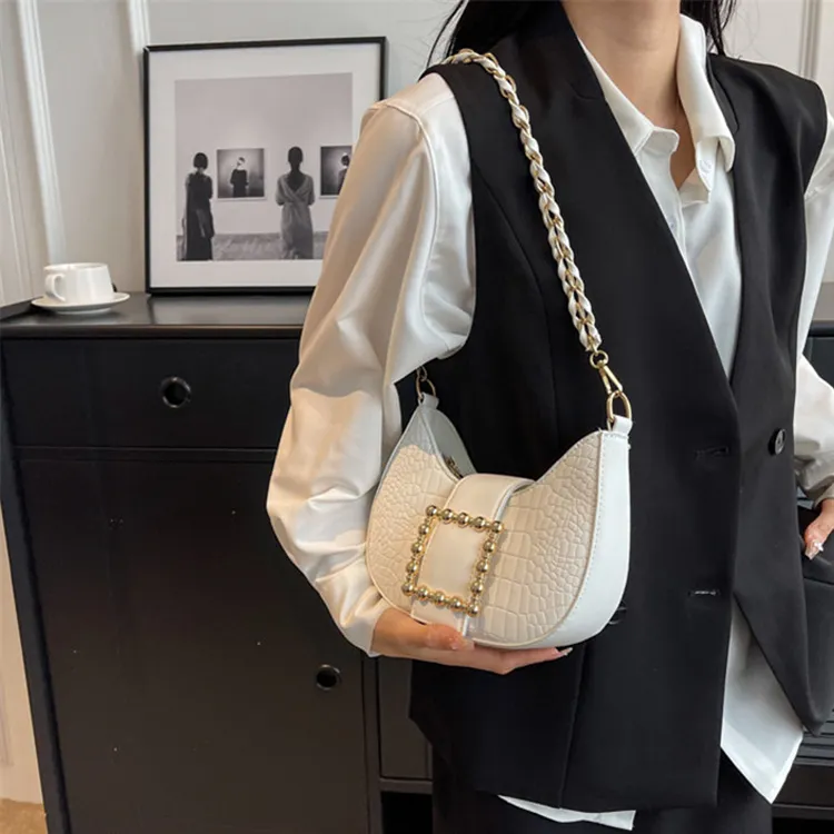 Dusen Kangaroo PU Shoulder Bag, Crossbody Bag Medium Size Women's Black/White-7